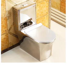 Charger l&#39;image dans la galerie, Luxury design bathroom electroplated wc ceramic silver colored one piece toilet bowl
