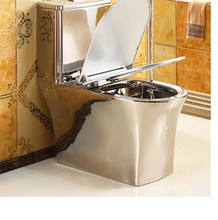 Cargar imagen en el visor de la galería, Luxury design bathroom electroplated wc ceramic silver colored one piece toilet bowl
