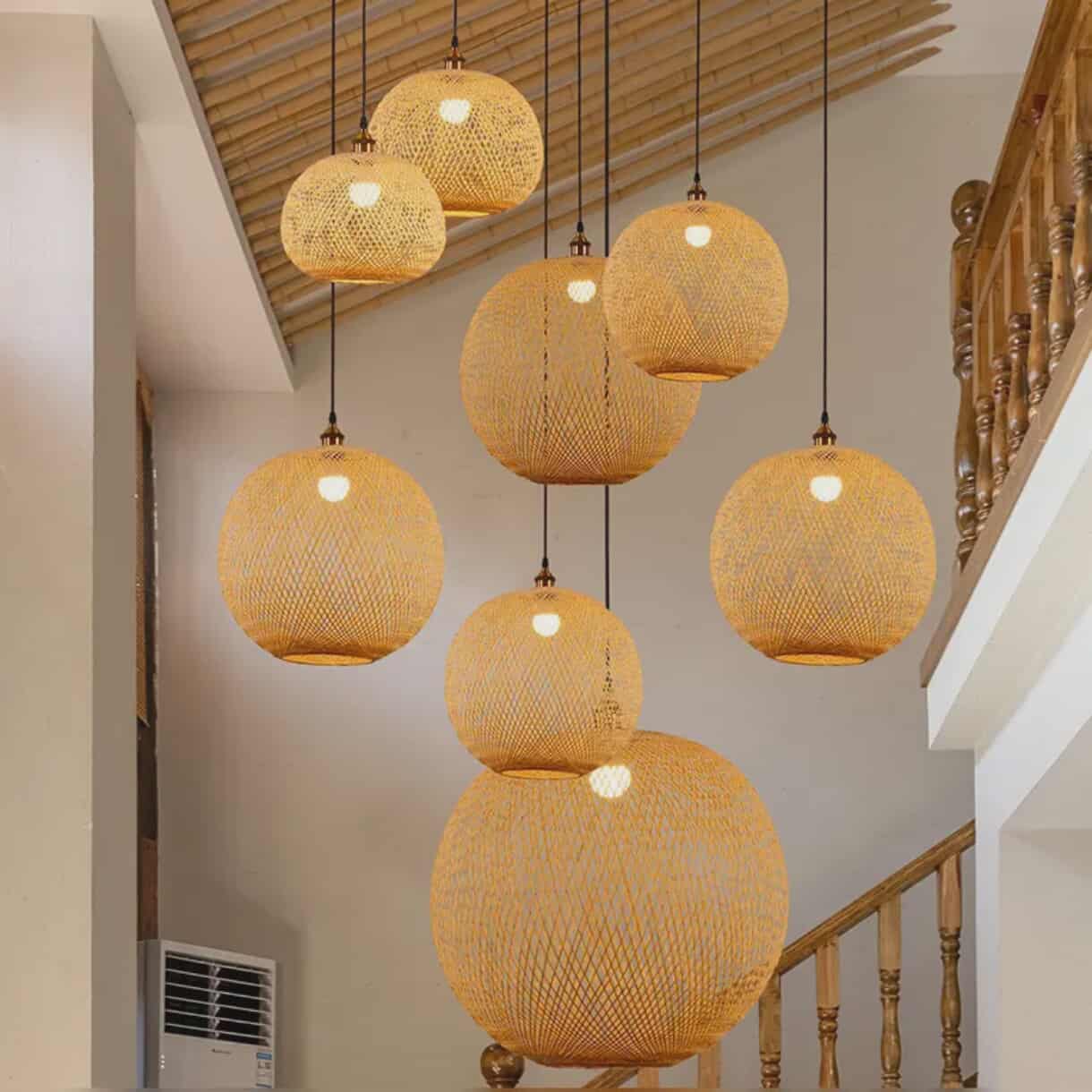 Handmade Natural Woven Bamboo Ball Chandelier - Pendant Lighting