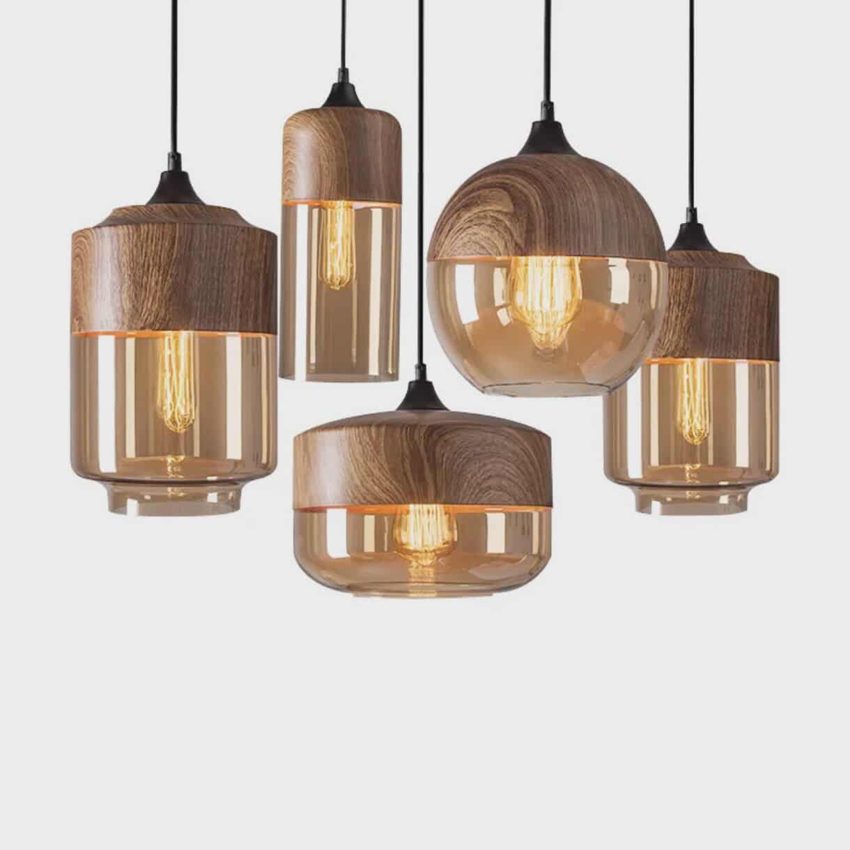 Wood Grain Amber Glasses Vintage Glass Nordic Pendant Lamp