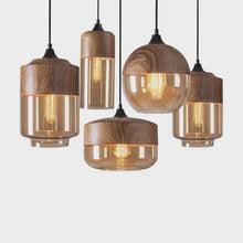 Load image into Gallery viewer, Wood Grain Amber Glasses Vintage Glass Nordic Pendant Lamp

