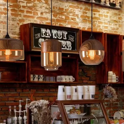Wood Grain Amber Glasses Vintage Glass Nordic Pendant Lamp
