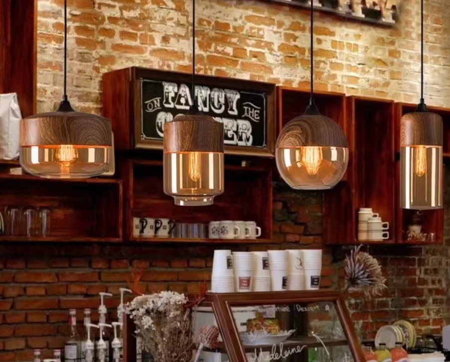 Wood Grain Amber Glasses Vintage Glass Nordic Pendant Lamp