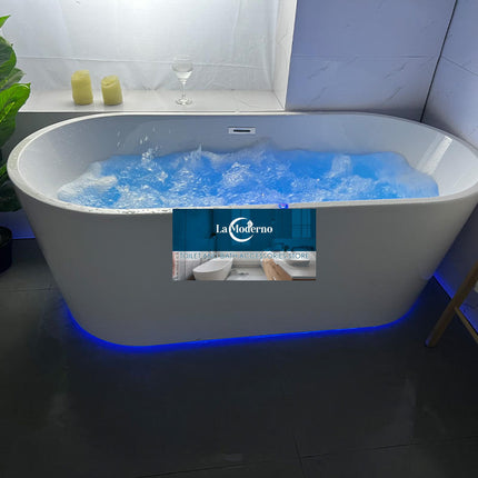 Light Luxury Modern Freestanding Acrylic Bathtub 60 Inch 135cm Soaking Tub with Drainer for Hotel Use - bathtub