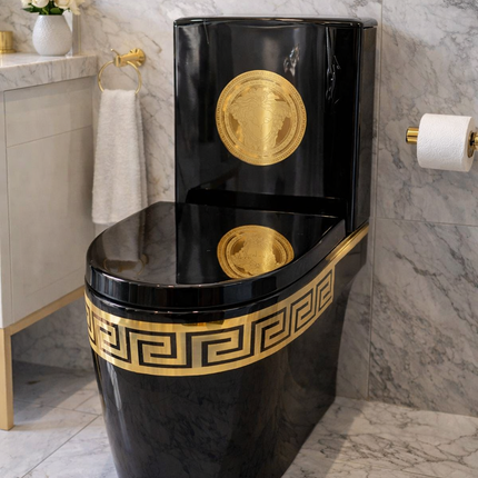 Black and gold decorative toilet in a marble bathroom

black gold toilet bowl
luxury black toilet wc
electroplated porcelain toilet
designer bathroom toilet
luxury sanitary ware toilet
modern black gold toilet
premium porcelain wc toilet
high end bathroom toilet