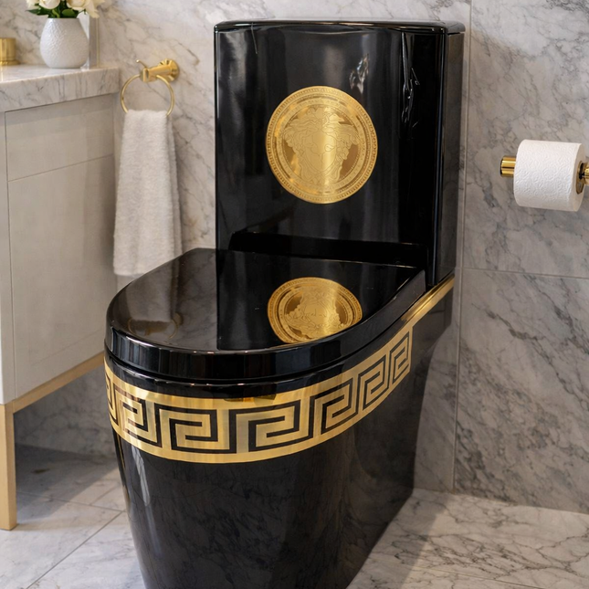 Black and gold decorative toilet in a marble bathroom

black gold toilet bowl
luxury black toilet wc
electroplated porcelain toilet
designer bathroom toilet
luxury sanitary ware toilet
modern black gold toilet
premium porcelain wc toilet
high end bathroom toilet