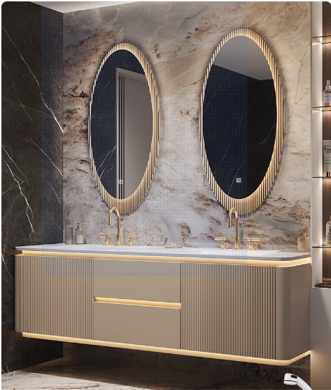 Bathroom vanity with double sink, mirrors, and marble wall.

led mirror bathroom vanity
floating bathroom vanity cabinet
luxury european bathroom vanity
modern bathroom vanity set
wall mounted bathroom cabinet
led mirror vanity cabinet
apartment bathroom vanity
luxury bathroom furniture
