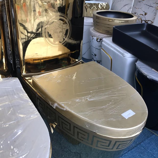 A gold-colored luxury modern toilet with a design inspired by Versace, featuring intricate patterns around the base and seat.

gold luxury toilet bowl
designer gold toilet wc
luxury bathroom toilet
modern gold ceramic toilet
luxury sanitary ware toilet
high end bathroom toilet
designer bathroom toilet
premium porcelain toilet bowl