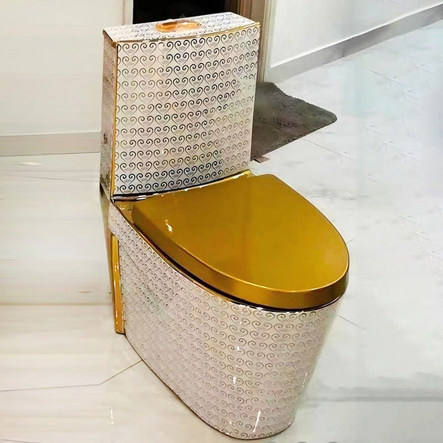 Decorative toilet with gold seat and patterned tank in a bathroom setting

luxury golden toilet bowl
patterned ceramic toilet
gold bathroom toilet
one piece wc toilet
elongated ceramic toilet
s trap toilet bowl
luxury sanitary ware toilet
designer bathroom toilet
gold pattern toilet bowl
