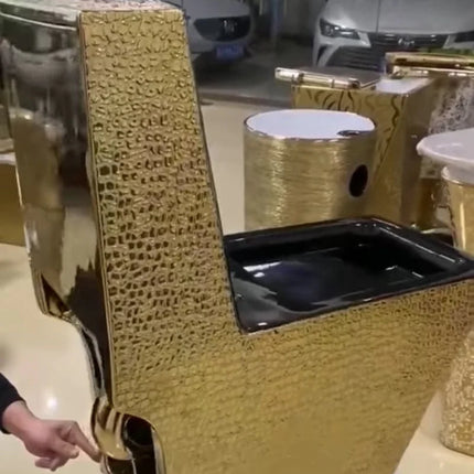 gold electroplated toilet bowl
luxury gold ceramic toilet
royal bathroom toilet wc
designer gold toilet bowl
luxury bathroom sanitary ware
modern gold bathroom toilet
premium porcelain toilet bowl
dubai style luxury toilet