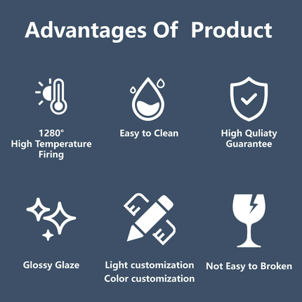 List of product advantages with icons and text on a blue background