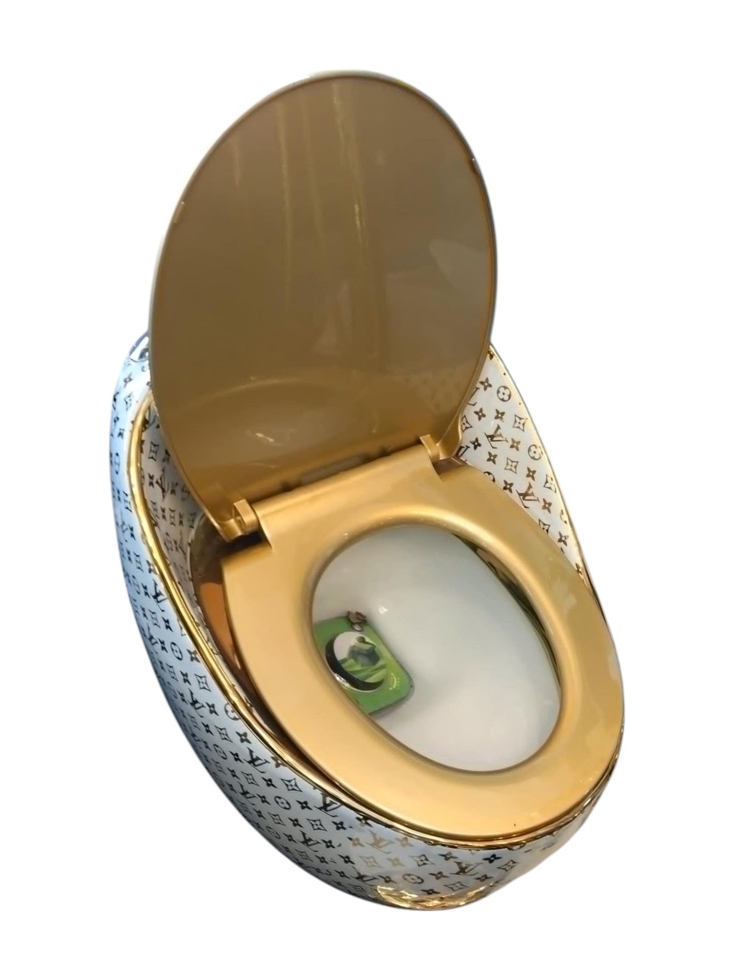 White and Gold LV Inspired Toilet Bowl Electroplated Ceramic Modern Style