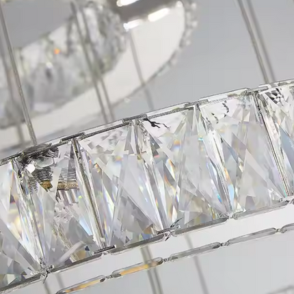 80 and 60cm K9 Crystal Crown Chandelier with Two Circular Bands of Precision Cut K9 Crystal and Integrated LED Light