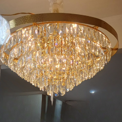 100cm K9 Crystal Chandelier Refracted Light and Golden Accents Stainless steel Led Lights