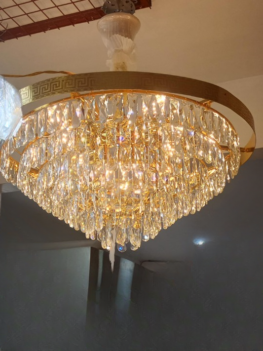 100cm K9 Crystal Chandelier Refracted Light and Golden Accents Stainless steel Led Lights