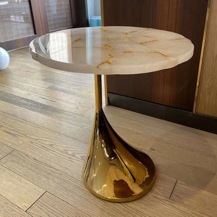 Luxury Marble Table Furniture Golf Club Shape End Table Gold Stainless Steel Electroplated