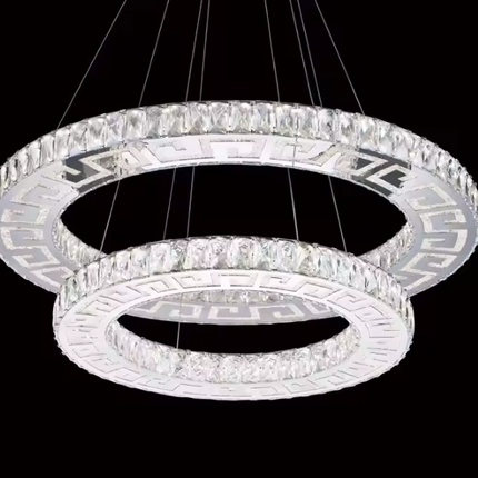 80 and 60cm K9 Crystal Crown Chandelier with Two Circular Bands of Precision Cut K9 Crystal and Integrated LED Light