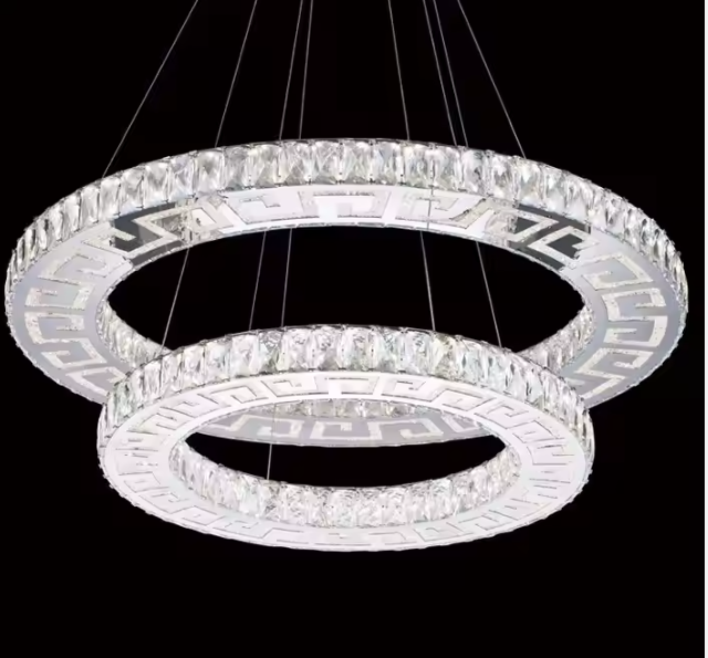 80 and 60cm K9 Crystal Crown Chandelier with Two Circular Bands of Precision Cut K9 Crystal and Integrated LED Light
