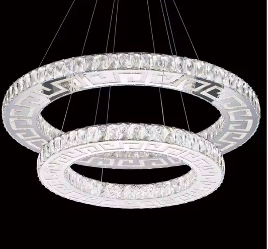 80 and 60cm K9 Crystal Crown Chandelier with Two Circular Bands of Precision Cut K9 Crystal and Integrated LED Light