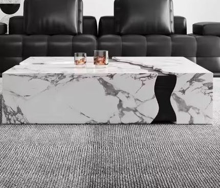 Luxury White Square Natural Marble Pattern Coffee Table Wooden Minimalist Living Roon Table