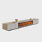 Modern electric fireplace with wooden finish and glass front on a white background
