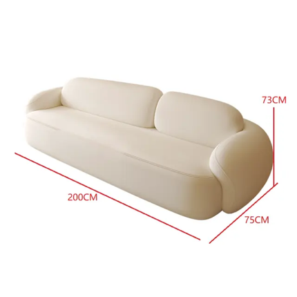 Beige sofa with dimensions marked on a white background