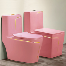 Lade das Bild in den Galerie-Viewer, Pink Gold Toilet Bowl Porcelaine Ceramic Electroplated in Gold and Pink Dual Tornado Flush
