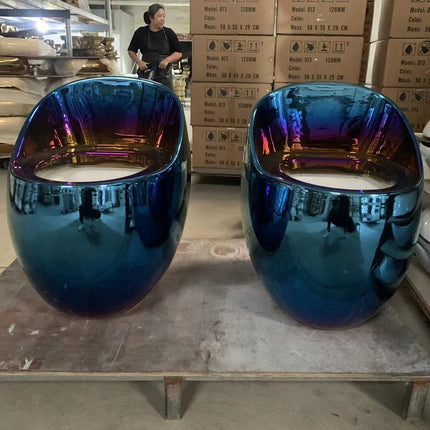 Metallisch blaue, eiförmige Toilettenschüssel aus Porzellan, galvanisiert