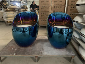 Metallic Blue Egg Shape Toilet Bowl Porcelain Electroplated Lavatory