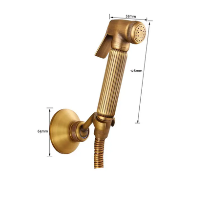 Bronze spray gun with measurements on a white background