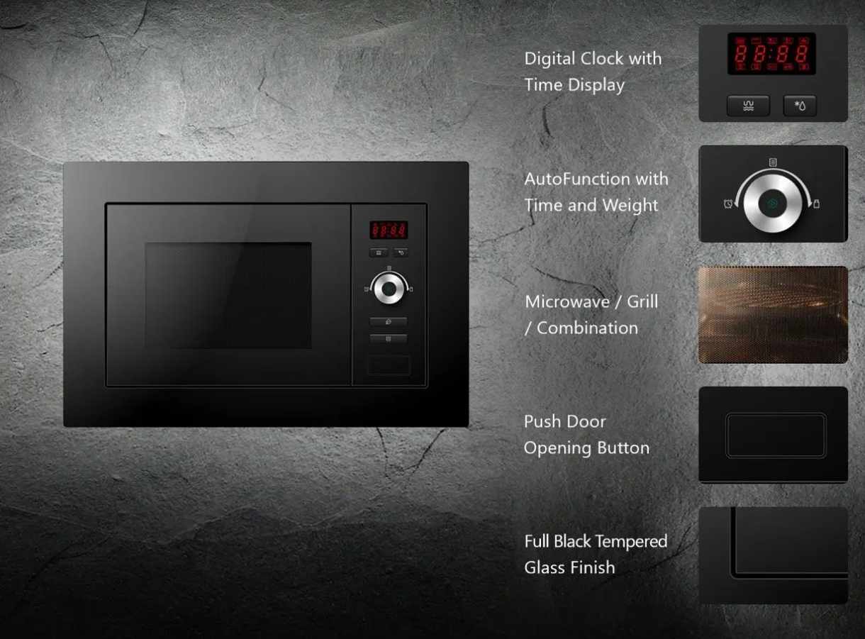 Built-In Black Microwave Oven Modern Compact Kitchen Appliance