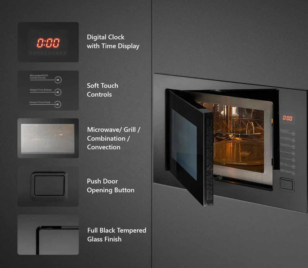 Built-In Black Microwave Oven Modern Compact Kitchen Appliance