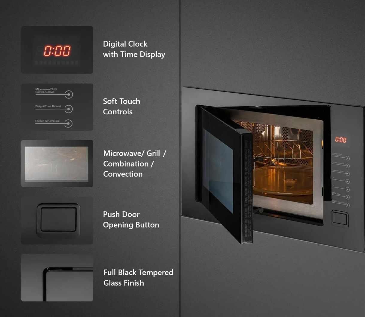 Built-In Black Microwave Oven Modern Compact Kitchen Appliance