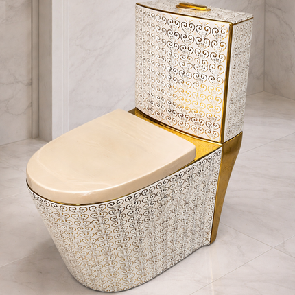 Decorative toilet with mosaic pattern and gold accents in a bathroom setting

luxury golden toilet bowl
patterned ceramic toilet
gold bathroom toilet
one piece wc toilet
elongated ceramic toilet
s trap toilet bowl
luxury sanitary ware toilet
designer bathroom toilet
gold pattern toilet bowl
