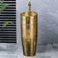 Elegant Gold Porcelain Pedestal Sink – Modern Floor Mounted Luxury Bathroom Basin