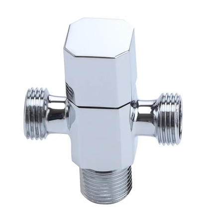 Chrome plumbing valve on a white background