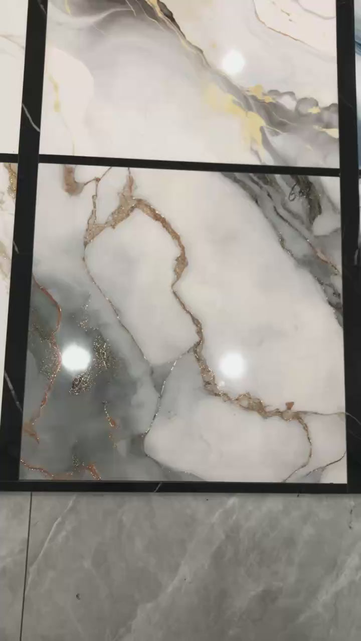 Marble Design Porcelain Tiles 60x60cm Microcrystalline Electroplated 3D Tiles