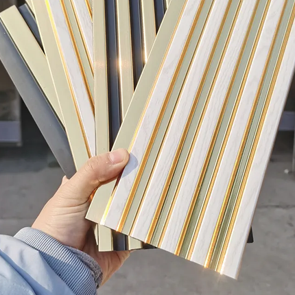 PVC Striped 3D Wall Panel Luxury Style Gold White and Black Gold Indoor Interior Decors