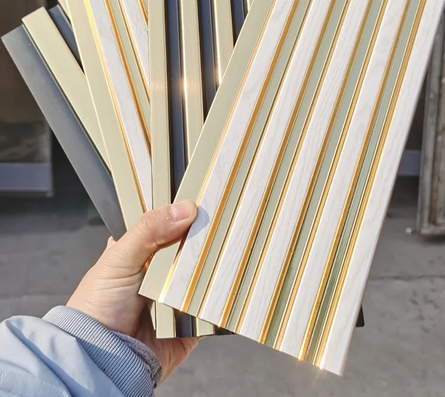 PVC Striped 3D Wall Panel Luxury Style Gold White and Black Gold Indoor Interior Decors