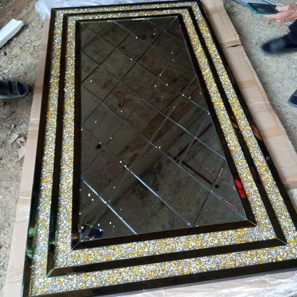 Minimalist Golden Mirror 180x100cm Glass Gold Rhinestones