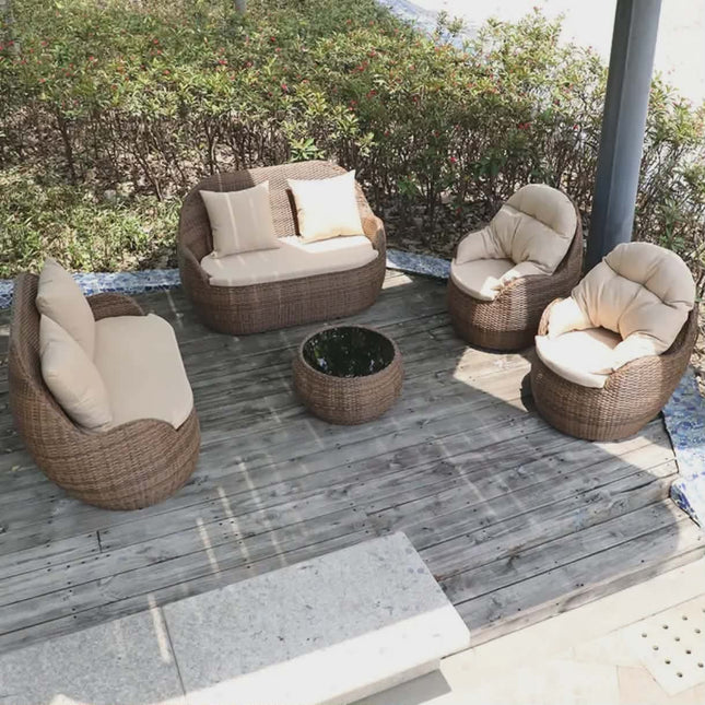 Nature's Haven Complete Outdoor Set with Round Wicker Chairs and Sofa