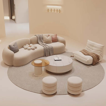 Soft Whisper Contours Premium Aesthetic Contemporary Sanctuary Sofa Set with Relaxed Chaise and Minimalist Poufs