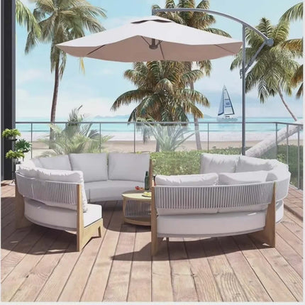 Ocean Breeze Curved Luxury Sofa Set with Teak Wood Frame and Rope Design