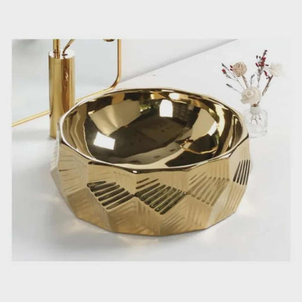 Artistic Electroplated Golden Luxury Bathroom Wash Basin – Modern Gold Face Basin