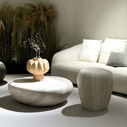 Made of FiberGlass Nordic Wabi Sabi FiberGlass Coffee Table Set Travertine Color Living Room Hotel Villa Furniture