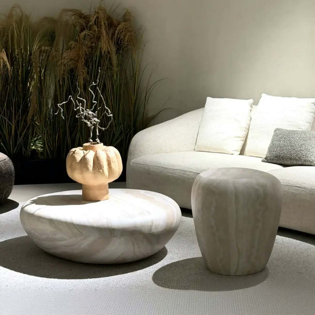 Made of FiberGlass Nordic Wabi Sabi FiberGlass Coffee Table Set Travertine Color Living Room Hotel Villa Furniture