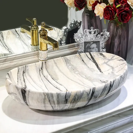 High Quality Bathroom Sink Bathroom Hand Basin Above Counter Installation Porcelain Vanity Marble Pattern Basins