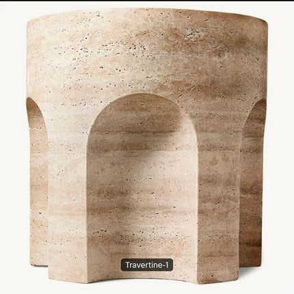 Dream Home Roman Arch Cutout Travertine Side Table Round Tabletop Multi Arched Hollow Design Wabi Sabi Sofa End Accent Table