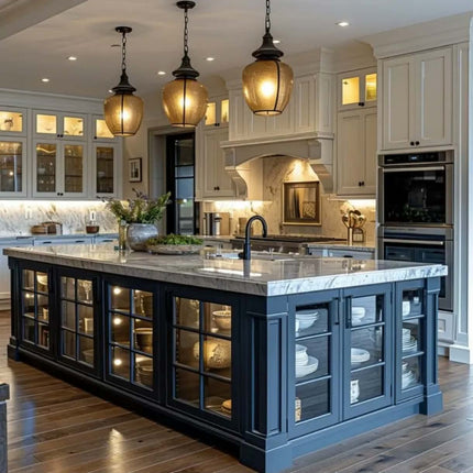Custom Vintage Carved Luxury Classic Solid Wood Eco-Friendly White Kitchen Cabinet Set Faucet Hinge Grey Island Glass Storage