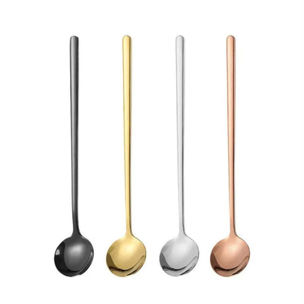 Custom Logo Stainless Steel Mirror Polish Long Handle Teaspoon with PVD Gold Coating For Coffee Latte Ice Cream Mixing-Present
